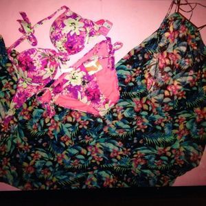 NWT Victoria's Secret bikini purple neon flowers